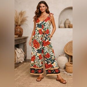 Talisman the Label Temple Print Wide Leg Jumpsuit Size Lg NWT‎
